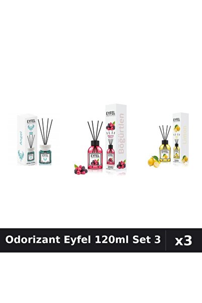 Eyfel Set 3 Odorizant Camera Betișoare 120ml - Angel, Fructe Pădure, Lămâie