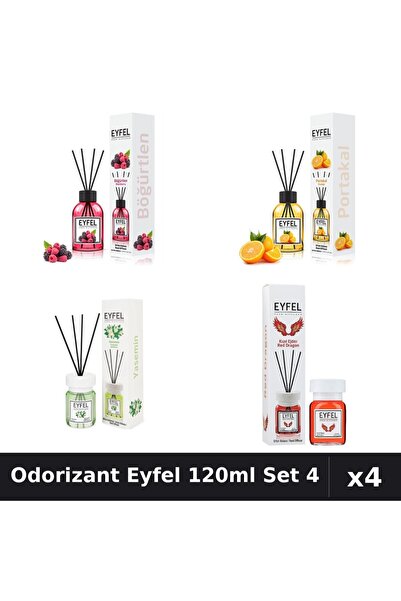 Eyfel Set 4 Odorizant Camera Betisoare 120ml - Fructe Padure, Portocala, Iaso...