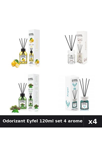Eyfel Set 4 Odorizant Camera Betisoare 120ml - Lămâie, Bumbac, Pin Mentă, Angel