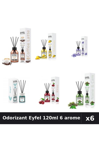 Eyfel Set 6 Odorizante Camera Betisoare 120ml - 6 Arome: Cafea, Ananas, Lavan...