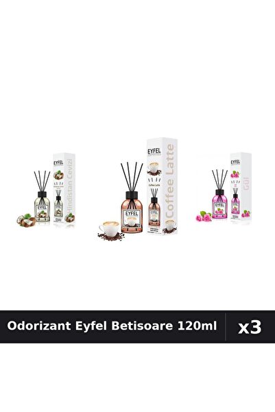 Eyfel Set 3 Odorizant Camera Betisoare 120ml - Cafea, Nucă Cocos, Trandafir
