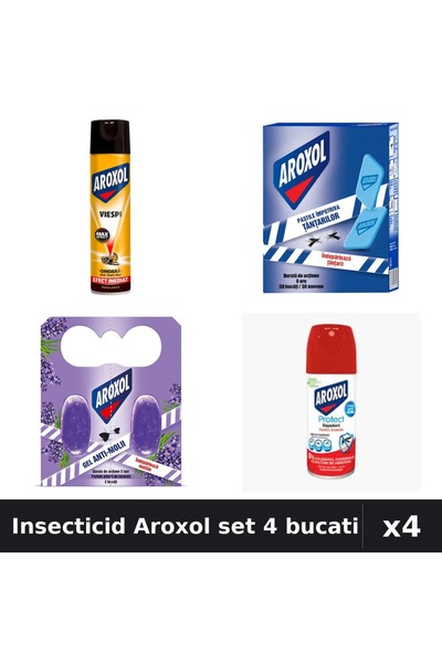 Aroxol Set 4 Spray și Pastile Insecticid - 400ml, 100ml, 30 buc, 2 buc - Anti...