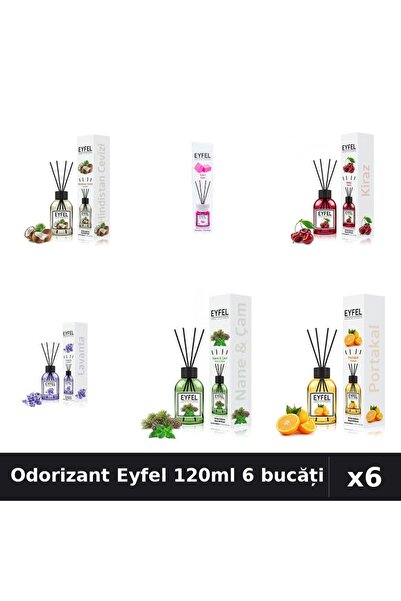 Eyfel Set 6 Odorizante Cameră Betisoare - 6 Arome Asortate, 120ml Parfum Intens