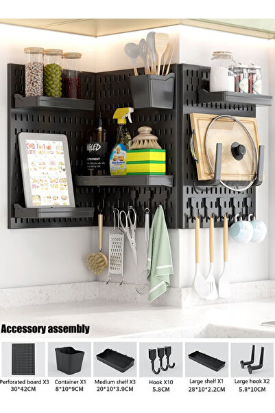 TAPIT Pegboard Combination Wall Organizer Kit 3 Pcs Pegboard and 17 Accessori...