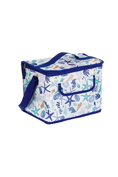 OEM Geanta Izoterma Alba cu Scoici Albastre 32x20x24cm - 14L, Ideal pentru Ut...