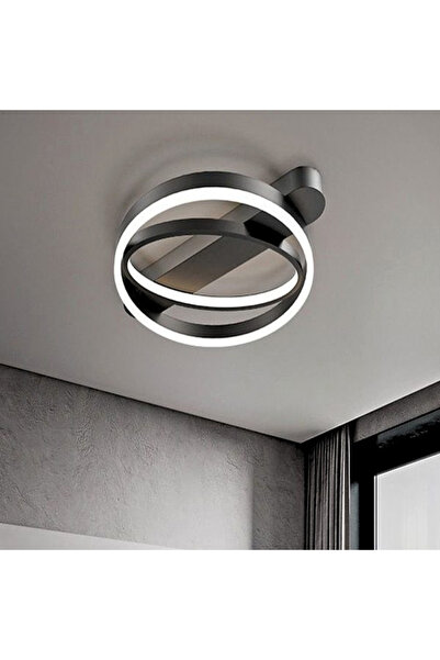LightPlanet Lustra LED Negru 2 cercuri cu Telecomanda maro wifi 2.4G cu lumin...