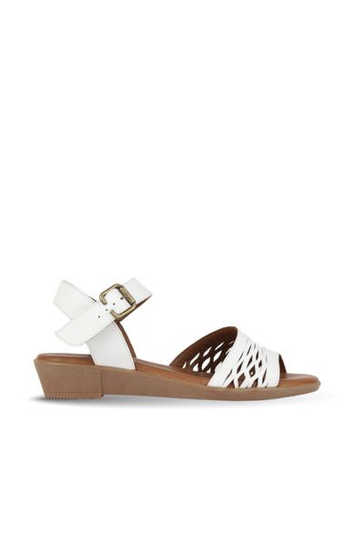 BUENO White Leather Women's Wedge Heeled Sandals