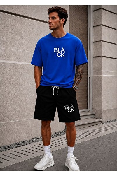 FAEL LİFE Unisex Wide Cut T-Shirt and Shorts Black Print Set