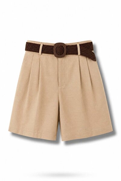 5in1Canpolat Pantaloni scurți Bermuda cu curea camel 9075
