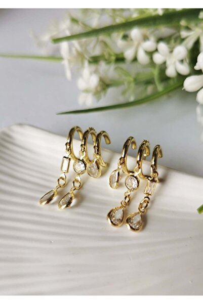 Halley Concept Stone detailed multiple ring steel earrings