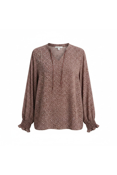 Anko Women's Rust Leaf Print Notch Neck Blouse Size 18
