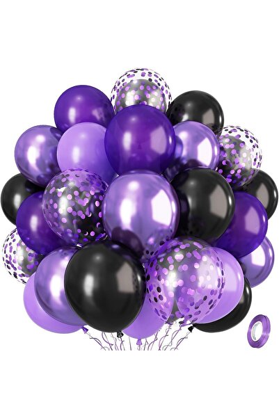 Isndare Top Bottom Set of 35 Purple and Black Balloons with Confetti, 30 cm, ...