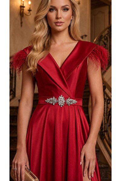 Sienna Fashion Rochie eleganta de ocazii roșie din taftă satinata