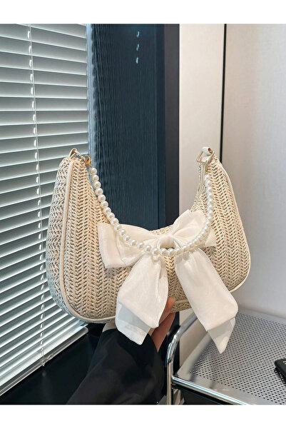 ORVILLA Spring/Summer Fashion Handbag with Bow Scarf, Straw Shoulder Bag, Cas...