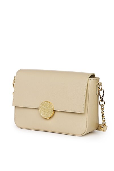 myOwn Γυναικεία δερμάτινη τσάντα clutch Teona σε κρεμ χρώμα.