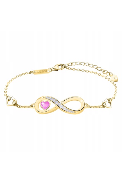Larezo Gold bracelet with Love heart, infinity, pink, cubic zirconia, 925 silver