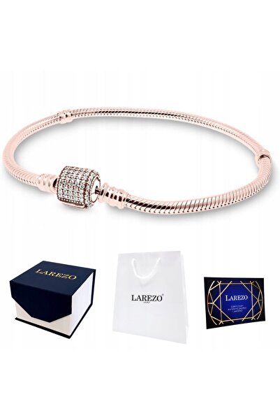 Larezo 18K rose gold plated silver modular bracelet 19cm, charms beads, snake...