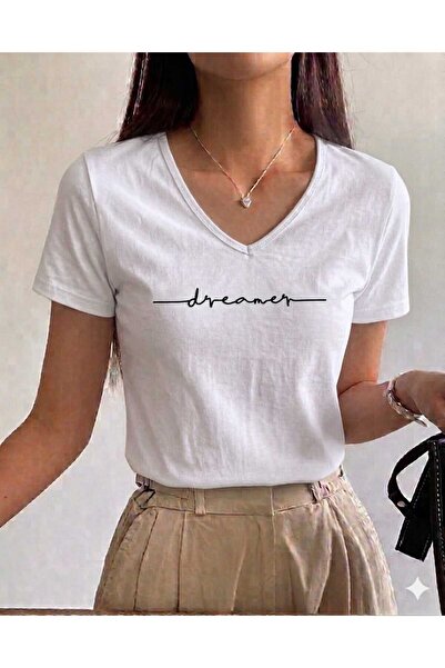 NOFLEN DREAMER Tricou de bază pentru femei, cu decolteu în V, fără imprimeu, ...