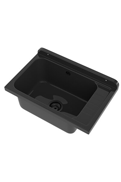 Granitan Chiuveta Utilitara Neagra Granitan, 50x34x21 cm, cu sifon si kit ins...