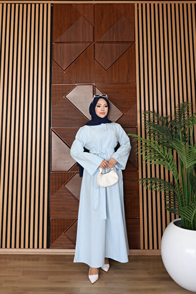 MiraMore Butik Women's Belt Detailed Hijab Dress Long Sleeve Loose Cut Dress