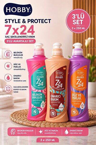 Hobby 7x24 Saç Şekillendirici Krem 250 ml Onarıcı Bakım , Düz Ve Parlak , Bel...