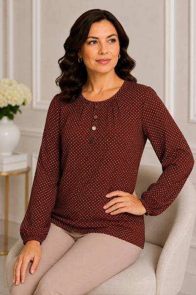 Mutlu City Women's Middle Age and Above Polka Dot Patterned Elastic Sleeves C...