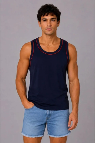 pazarella Men's Athlete Crew Neck Sleeveless Summer Tank Top - Navy Blue