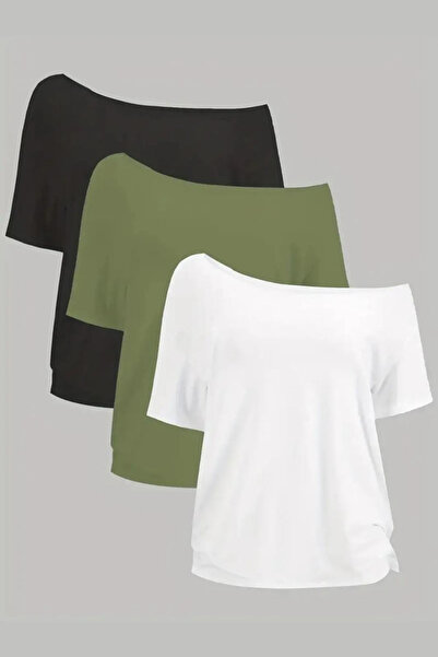 Keywest Women's Off Shoulder Boat Neck 3-Piece T-Shirt Set