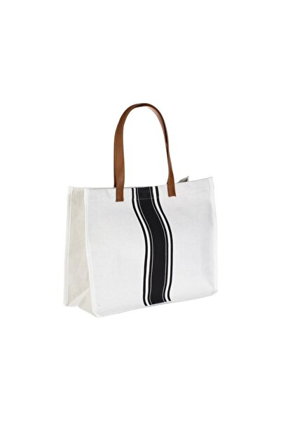OEM White Shoulder Bag with Striped and Brown Handles, Spacious for Women, 40...