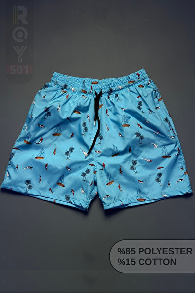 ROY501 Men's Swim Shorts Patterned Pocket Zippered Mesh Swim Shorts
