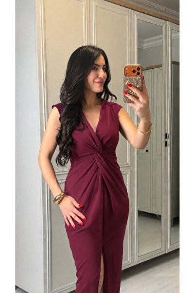 Efnaz style Women's Short Sleeve V-Neck Sandy Midi Dress with Wrap Detail on ...