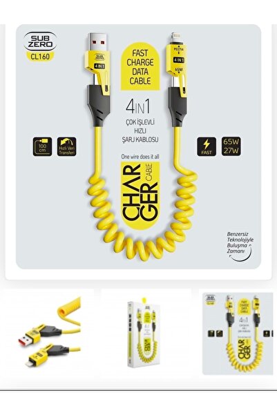 DİĞER1111 Noriyen Süper Hızlı 65w 4in1 Turbo ve Hızlı Şarj Micro + Type-C + L...