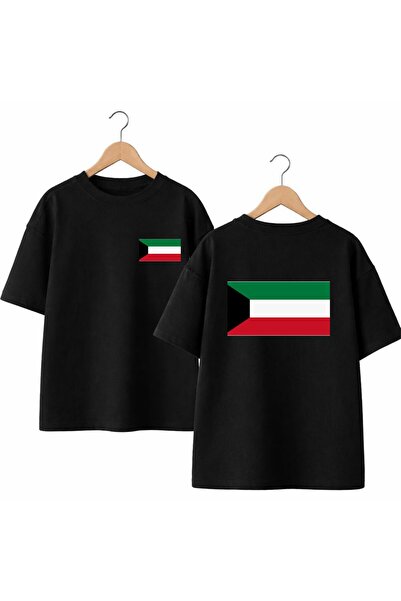 playwear تي شيرت مطبوع عليه علم الكويت من الخلف والصدر، مصنوع من القطن بنسبة ...
