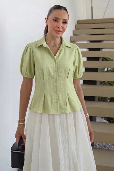 Noi Belis Waist-Slit Balloon Sleeve Detailed Woven Blouse Ss26Bz0175