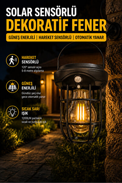 Edison Solar Sensörlü Dekoratif Bahçe Feneri Kamp Lambası Hareket Sensörlü Dı...
