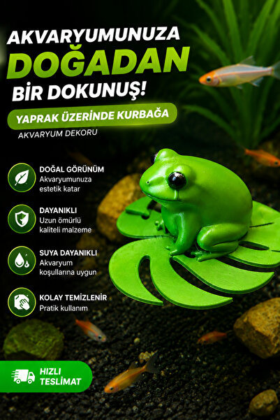 TUTACENTER Akvaryum Dekoru Yapraklı Kurbağa Figürü Plastik Dekor Süs Aksesuar