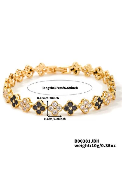 Choice6 16.5cm Black Gun Plated A Colorful Lucky Four-Leaf Flower Bracelet In...