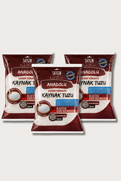 Rafine Edilmemiş Doğal Kristal Kaynak Tuzu - Sofra Tuzu / Öğütülmüş / İnce Taneli / Paketli 500 gr X 3 adet