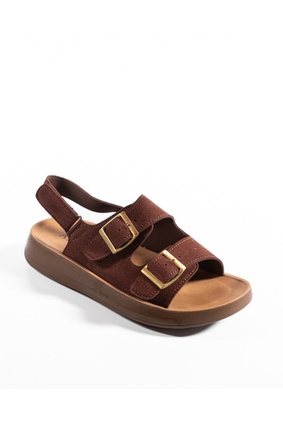 ALOGO Women's Brown Sandals Made of Ecological Suede Leather Ytaa