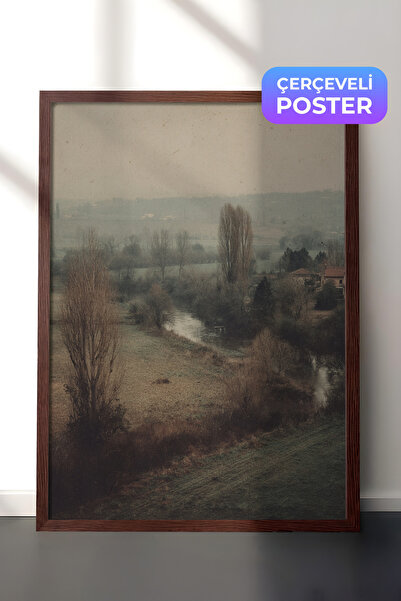 Zestia Vintage zidna slika, ruralni pejzaž pored reke sa smeđim okvirom br. 2...