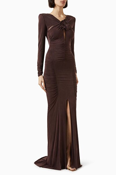 manekan Long Brown Dress with Long Sleeves