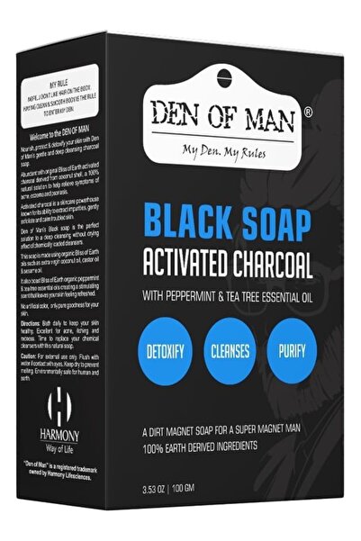 DEN OF MAN Activated Charcoal Black Soap, 100g | Natural Deep Cleansing Bar f...