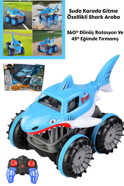 TOYZ PLAY Suda Karada Gidebilen Kumandalı Şarjlı Shark Araba-Işıklı 360° Dönü...