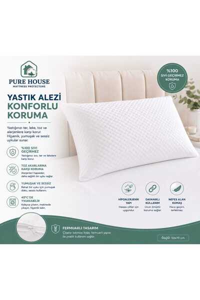 PureHouse %100 Doğal Bamboo Kumaş Fermuarlı Yastık Koruyucu Alez I Sıvı Geçir...