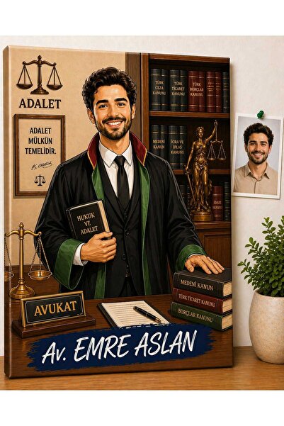 Avukat Karikatür Kanvas Duvar Tablosu - İsimli, Kişiye Özel Hediyelik