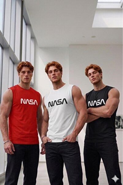 CAST COLLECTİON Men's Black-White-Red 3-Piece Nasa Printed Sportsman Sleevele...