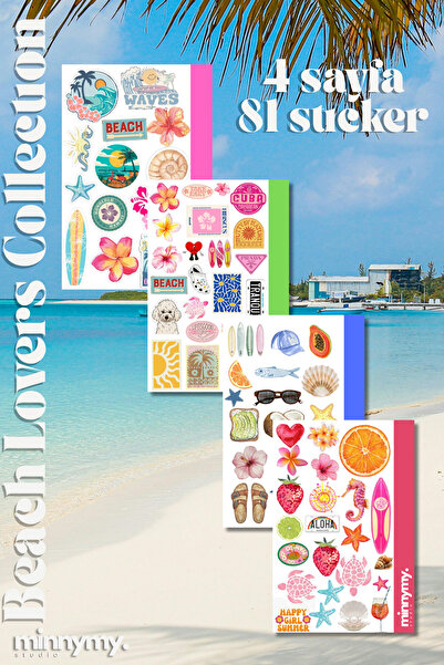 Minnymy 4'lü Beach Lovers Collection Sticker, Çıkartma, Ajanda, Günlük, Planl...