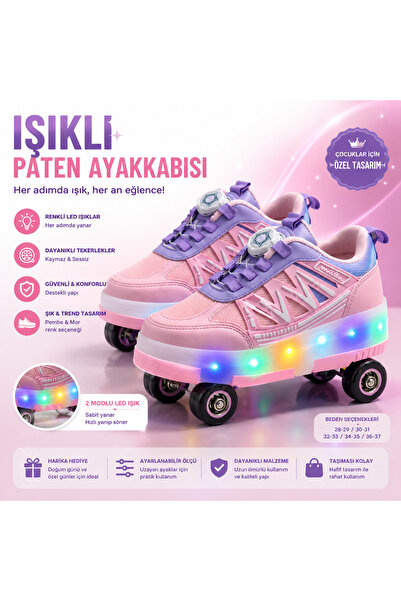 SPOR AYAKKABI MARKET Işıklı tekerli paten çocuk ayakkabısı hediyeli