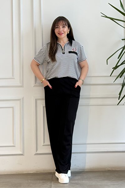 yb yağmur butik Set de trening cu dungi, cu guler polo și detaliu cu fermoar