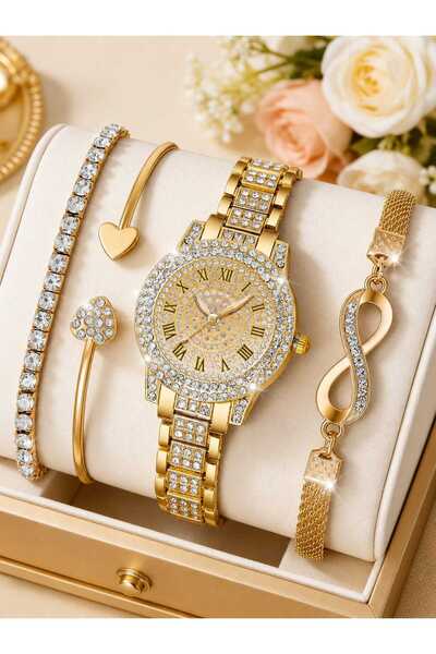 ORVILLA 4Pcs Luxury Elegant Women's Watch Set, Paired with Silver Jewelry (Ro...